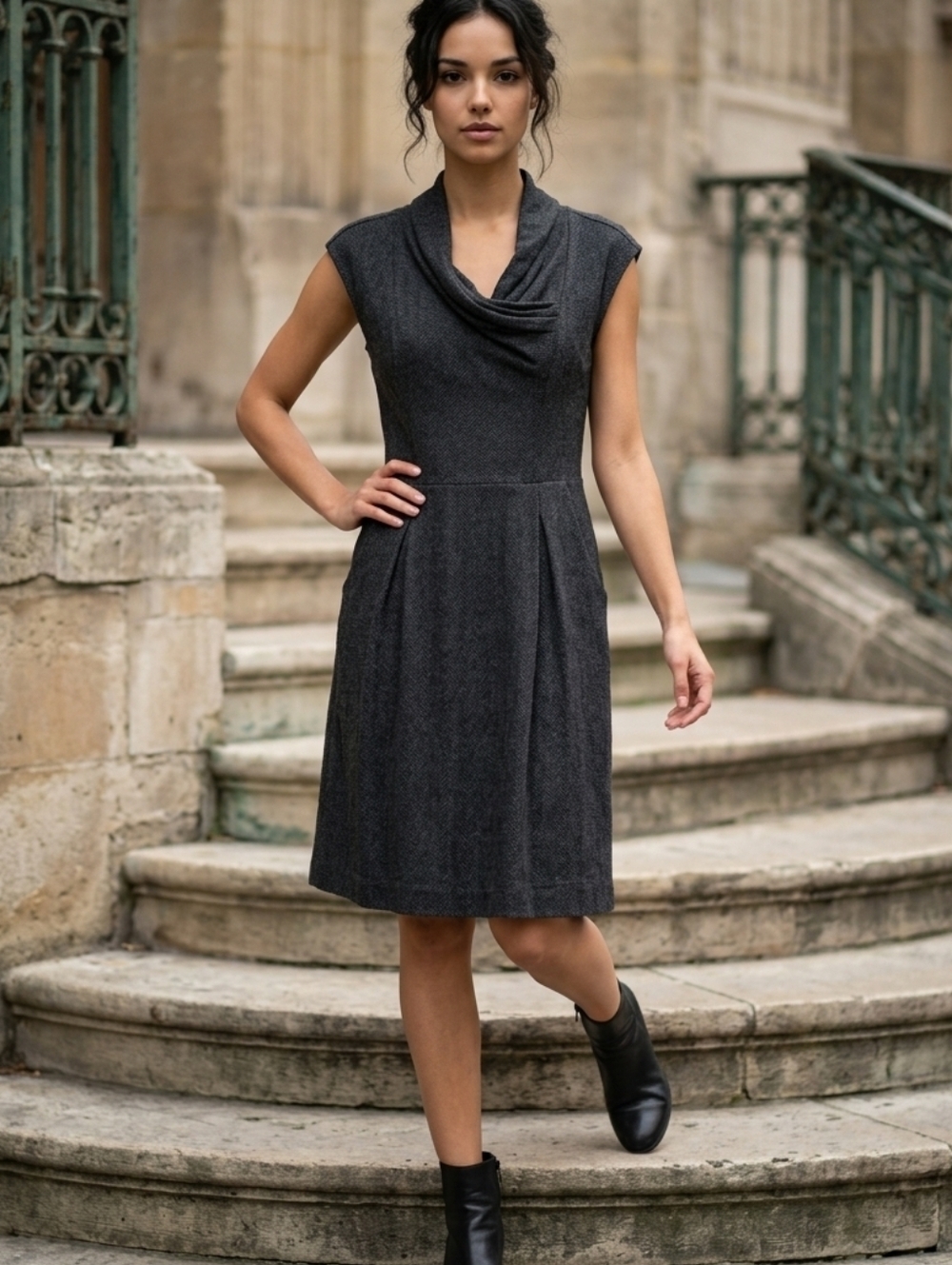 Women's Charcoal Cowl Neck Dress